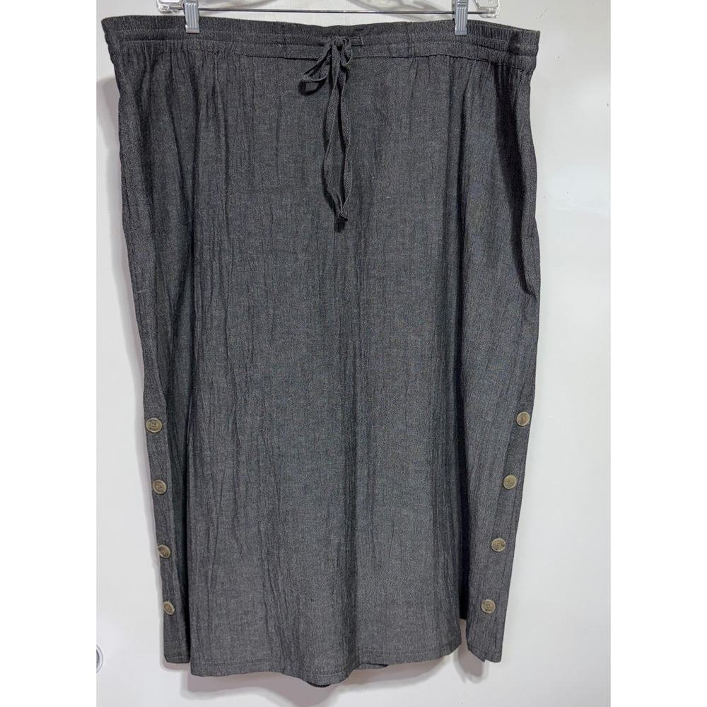 Coldwater Creek Gray Linen Blend Button Side Midi Skirt Plus Size 2X New